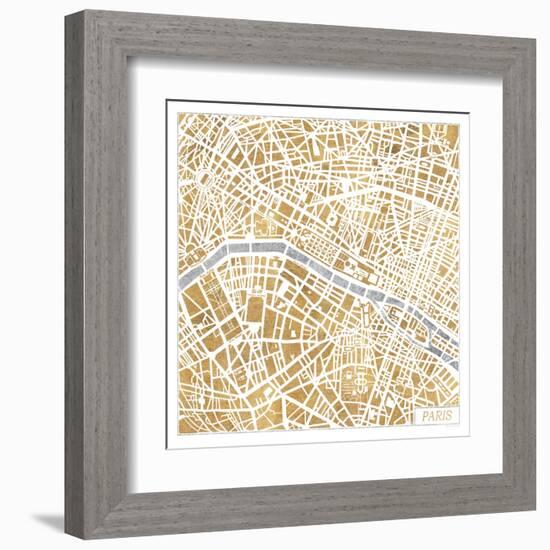 Gilded Paris Map-Laura Marshall-Framed Art Print