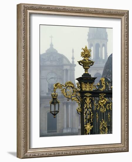 Gilded Wrought Iron Work and Lamp by Lamor in the Place Stanislas in Nancy, Lorraine, France-Woolfitt Adam-Framed Photographic Print