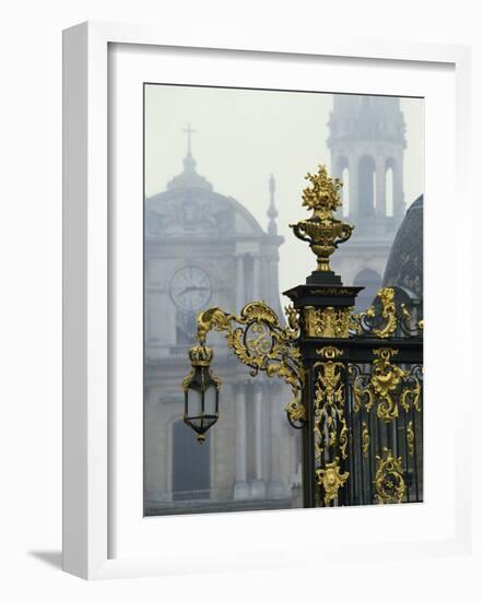 Gilded Wrought Iron Work and Lamp by Lamor in the Place Stanislas in Nancy, Lorraine, France-Woolfitt Adam-Framed Photographic Print