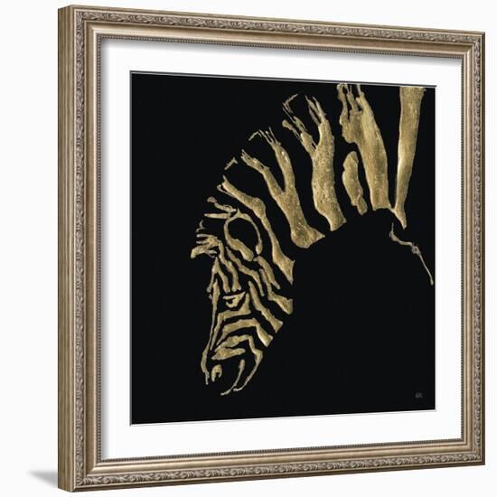 Gilded Zebra on Black-Chris Paschke-Framed Art Print