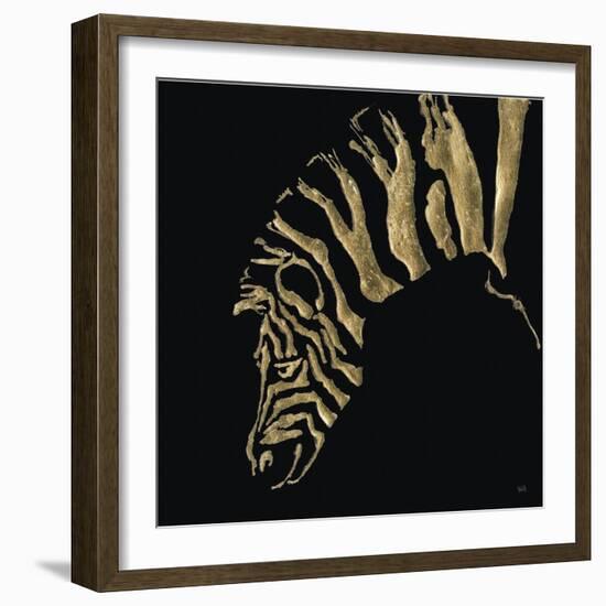 Gilded Zebra on Black-Chris Paschke-Framed Art Print