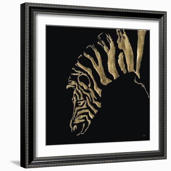 Gilded Zebra on Black-Chris Paschke-Framed Art Print