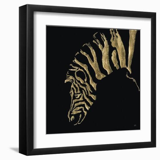 Gilded Zebra on Black-Chris Paschke-Framed Art Print