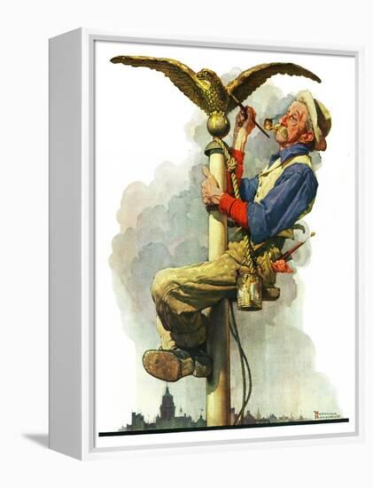 "Gilding the Eagle" or "Painting the Flagpole", May 26,1928-Norman Rockwell-Framed Premier Image Canvas