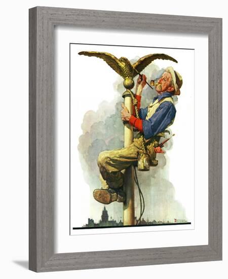 "Gilding the Eagle" or "Painting the Flagpole", May 26,1928-Norman Rockwell-Framed Giclee Print