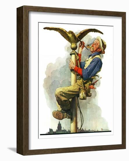 "Gilding the Eagle" or "Painting the Flagpole", May 26,1928-Norman Rockwell-Framed Giclee Print