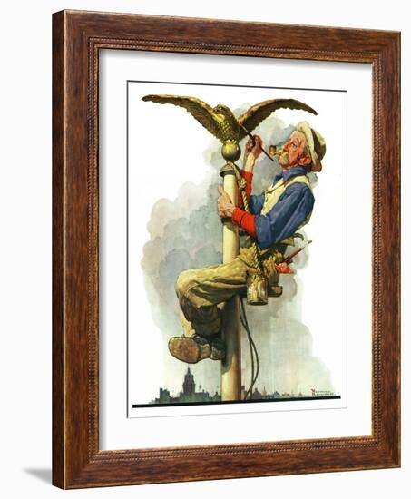 "Gilding the Eagle" or "Painting the Flagpole", May 26,1928-Norman Rockwell-Framed Giclee Print