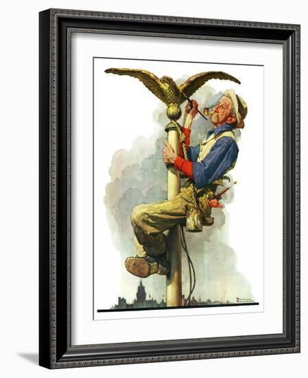 "Gilding the Eagle" or "Painting the Flagpole", May 26,1928-Norman Rockwell-Framed Giclee Print