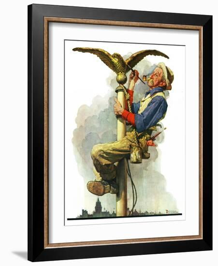 "Gilding the Eagle" or "Painting the Flagpole", May 26,1928-Norman Rockwell-Framed Premium Giclee Print
