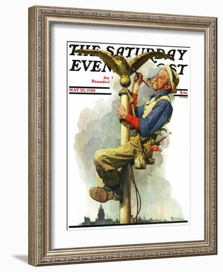 "Gilding the Eagle" or "Painting the Flagpole" Saturday Evening Post Cover, May 26,1928-Norman Rockwell-Framed Giclee Print