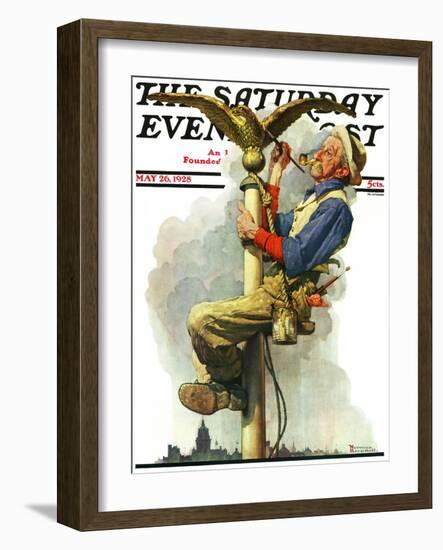 "Gilding the Eagle" or "Painting the Flagpole" Saturday Evening Post Cover, May 26,1928-Norman Rockwell-Framed Giclee Print