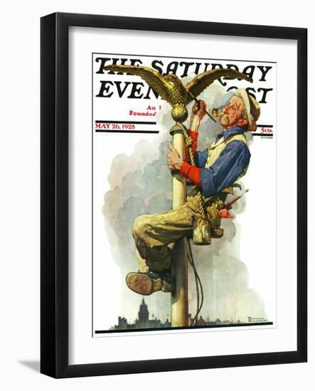 "Gilding the Eagle" or "Painting the Flagpole" Saturday Evening Post Cover, May 26,1928-Norman Rockwell-Framed Giclee Print