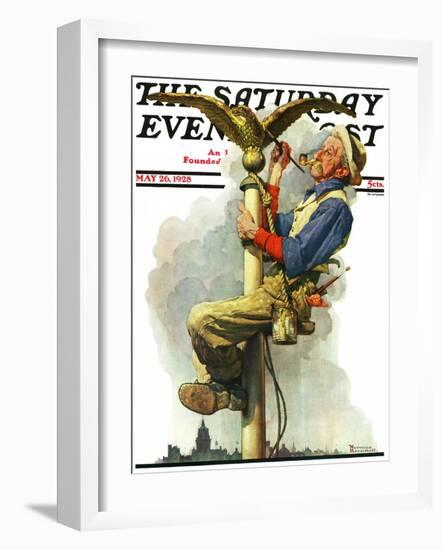 "Gilding the Eagle" or "Painting the Flagpole" Saturday Evening Post Cover, May 26,1928-Norman Rockwell-Framed Giclee Print