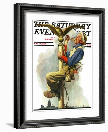 "Gilding the Eagle" or "Painting the Flagpole" Saturday Evening Post Cover, May 26,1928-Norman Rockwell-Framed Giclee Print