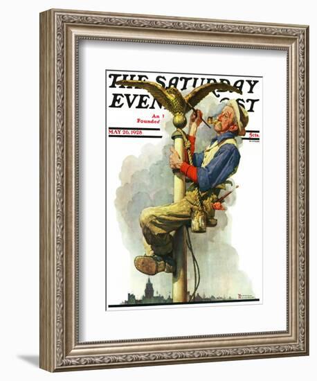 "Gilding the Eagle" or "Painting the Flagpole" Saturday Evening Post Cover, May 26,1928-Norman Rockwell-Framed Giclee Print