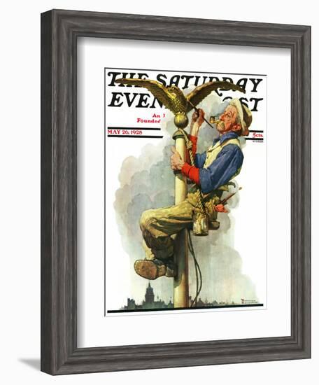 "Gilding the Eagle" or "Painting the Flagpole" Saturday Evening Post Cover, May 26,1928-Norman Rockwell-Framed Giclee Print