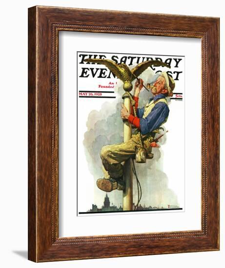 "Gilding the Eagle" or "Painting the Flagpole" Saturday Evening Post Cover, May 26,1928-Norman Rockwell-Framed Giclee Print