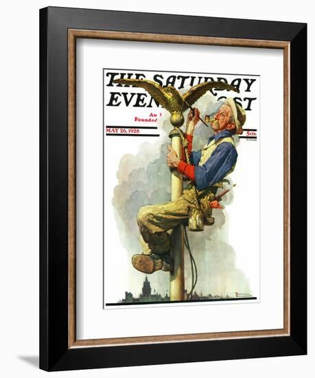 "Gilding the Eagle" or "Painting the Flagpole" Saturday Evening Post Cover, May 26,1928-Norman Rockwell-Framed Giclee Print