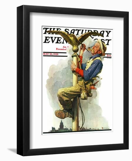 "Gilding the Eagle" or "Painting the Flagpole" Saturday Evening Post Cover, May 26,1928-Norman Rockwell-Framed Giclee Print