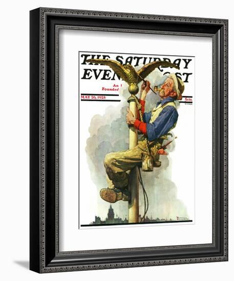 "Gilding the Eagle" or "Painting the Flagpole" Saturday Evening Post Cover, May 26,1928-Norman Rockwell-Framed Giclee Print