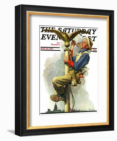 "Gilding the Eagle" or "Painting the Flagpole" Saturday Evening Post Cover, May 26,1928-Norman Rockwell-Framed Giclee Print