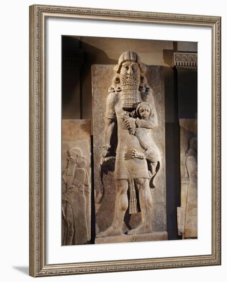 Gilgamesh, or the Lion Spirit, Stone relief, Assyrian, 8th century BC-null-Framed Photographic Print