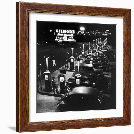 Gilmore Gas Station Featuring Eight Islands, Three Pumps Each, Girl Makes Change Every Two Islands-Allan Grant-Framed Photographic Print