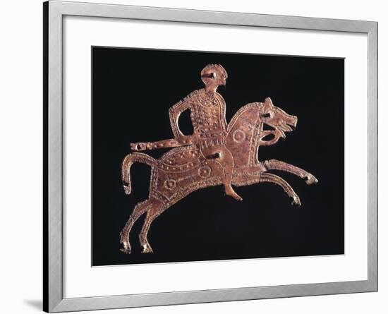 Gilt Bronze Buckle Ornament in Shape of a Horseman, from Stabio, Switzerland-null-Framed Giclee Print