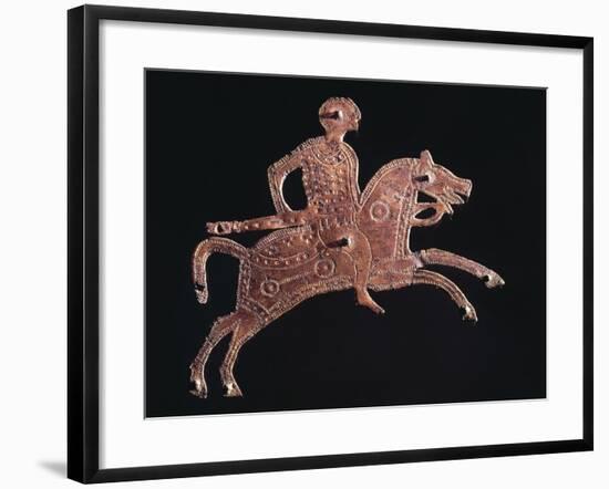 Gilt Bronze Buckle Ornament in Shape of a Horseman, from Stabio, Switzerland-null-Framed Giclee Print