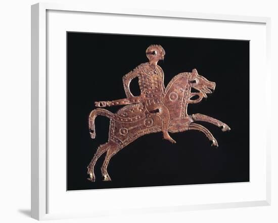 Gilt Bronze Buckle Ornament in Shape of a Horseman, from Stabio, Switzerland-null-Framed Giclee Print