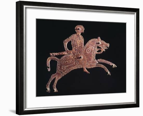 Gilt Bronze Buckle Ornament in Shape of a Horseman, from Stabio, Switzerland-null-Framed Giclee Print