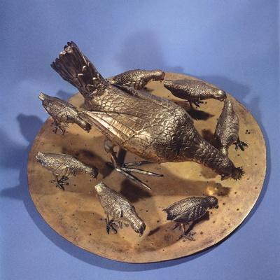 'Gilt Silver Hen with Seven Chicks' Giclee Print