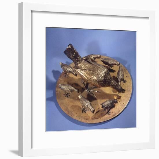 Gilt Silver Hen with Seven Chicks-null-Framed Giclee Print