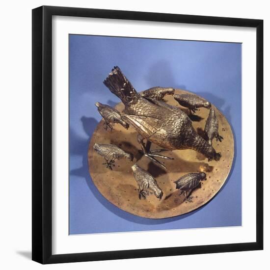 Gilt Silver Hen with Seven Chicks-null-Framed Giclee Print