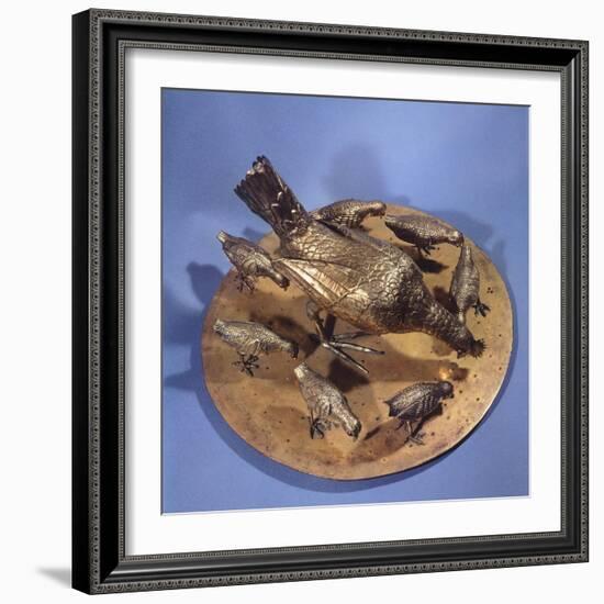 Gilt Silver Hen with Seven Chicks-null-Framed Giclee Print