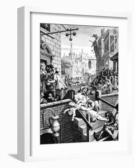 Gin Lane, 1751-William Hogarth-Framed Giclee Print