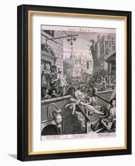 Gin Lane, 1751-William Hogarth-Framed Giclee Print