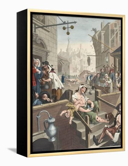 Gin Lane, Illustration from 'Hogarth Restored: the Whole Works of the Celebrated William Hogarth,…-William Hogarth-Framed Premier Image Canvas