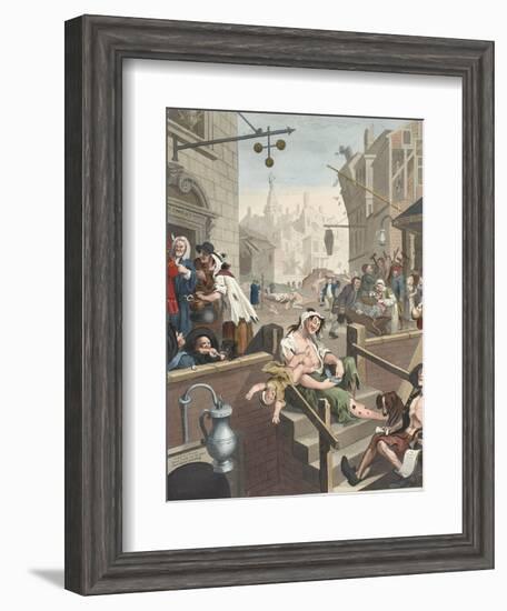 Gin Lane, Illustration from 'Hogarth Restored: the Whole Works of the Celebrated William Hogarth,…-William Hogarth-Framed Giclee Print