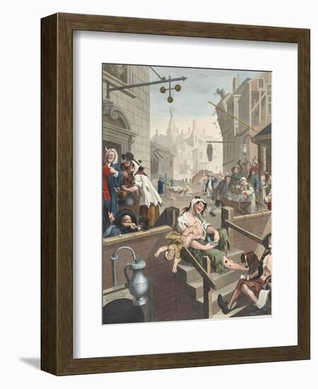 Gin Lane, Illustration from 'Hogarth Restored: the Whole Works of the Celebrated William Hogarth,…-William Hogarth-Framed Giclee Print