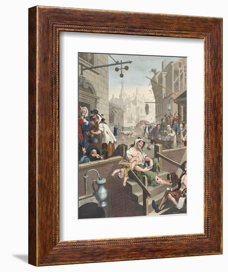 Gin Lane, Illustration from 'Hogarth Restored: the Whole Works of the Celebrated William Hogarth,…-William Hogarth-Framed Giclee Print