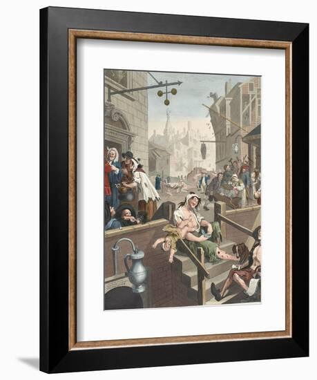 Gin Lane, Illustration from 'Hogarth Restored: the Whole Works of the Celebrated William Hogarth,…-William Hogarth-Framed Giclee Print