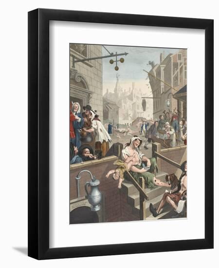 Gin Lane, Illustration from 'Hogarth Restored: the Whole Works of the Celebrated William Hogarth,…-William Hogarth-Framed Giclee Print