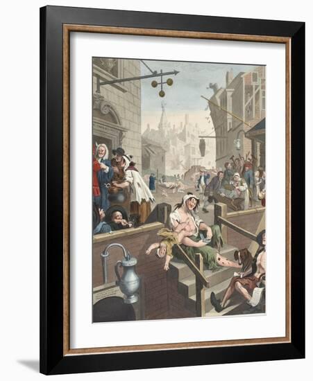 Gin Lane, Illustration from 'Hogarth Restored: the Whole Works of the Celebrated William Hogarth,…-William Hogarth-Framed Giclee Print