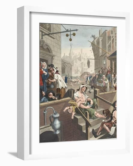 Gin Lane, Illustration from 'Hogarth Restored: the Whole Works of the Celebrated William Hogarth,…-William Hogarth-Framed Giclee Print