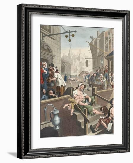 Gin Lane, Illustration from 'Hogarth Restored: the Whole Works of the Celebrated William Hogarth,…-William Hogarth-Framed Giclee Print