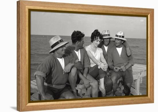 Gina Lollobrigida on the Seashore with Lifeguards-null-Framed Premier Image Canvas