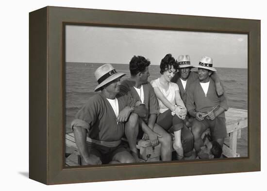 Gina Lollobrigida on the Seashore with Lifeguards-null-Framed Premier Image Canvas