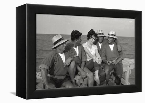 Gina Lollobrigida on the Seashore with Lifeguards-null-Framed Premier Image Canvas