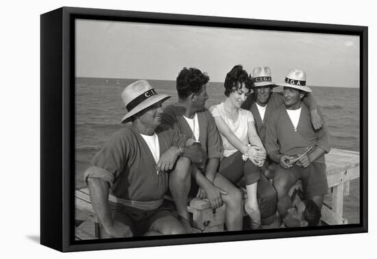 Gina Lollobrigida on the Seashore with Lifeguards-null-Framed Premier Image Canvas